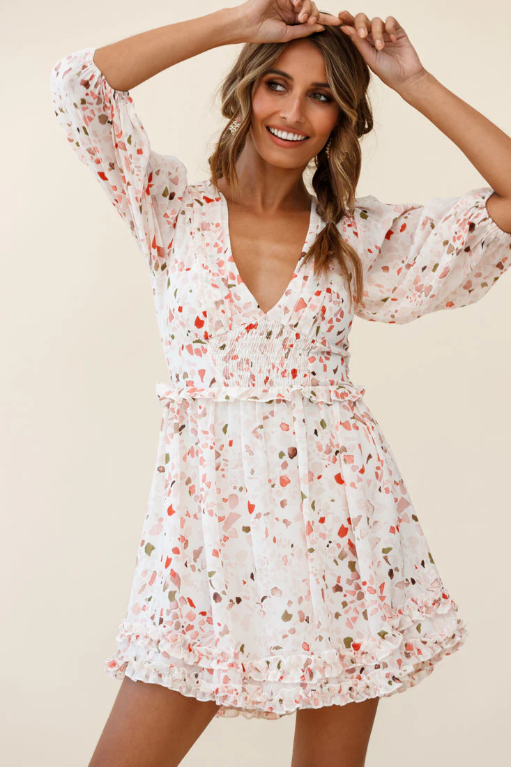 Born Free Shirring Detail Frill Trim Dress Pink Multi - Image 5