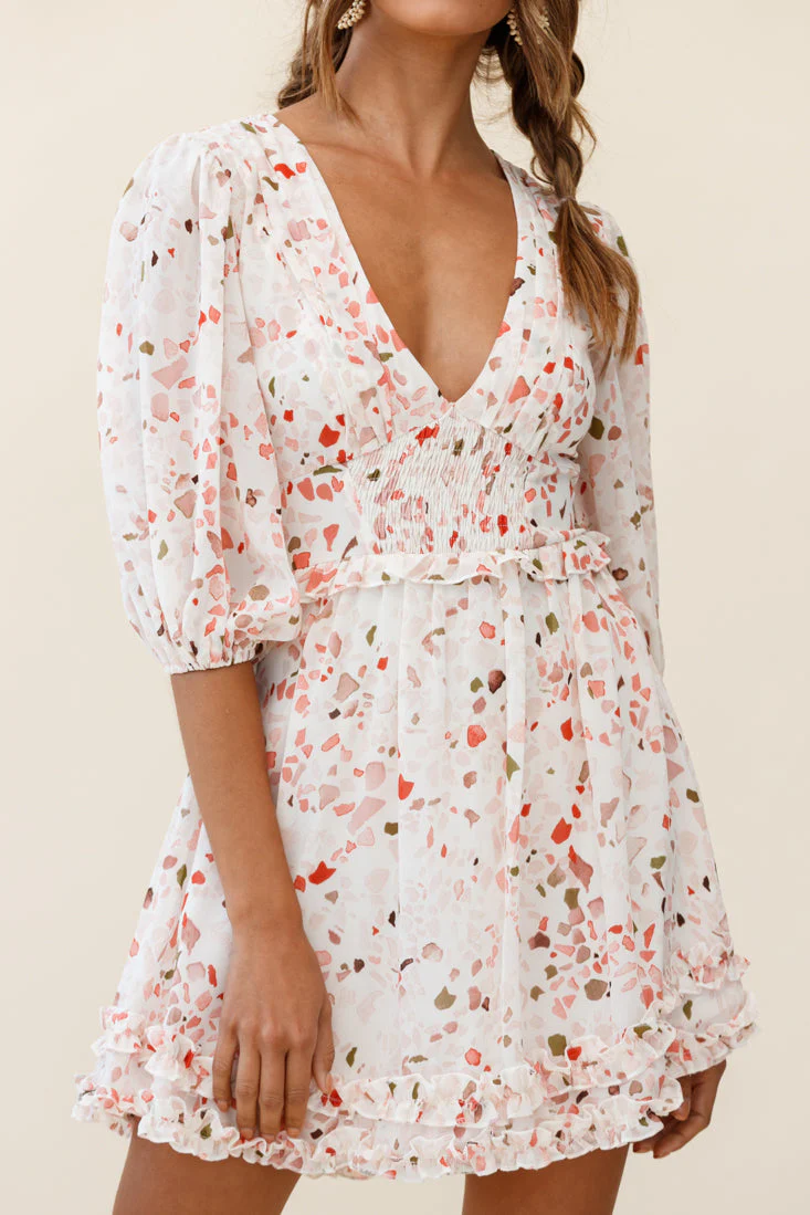 Born Free Shirring Detail Frill Trim Dress Pink Multi - Image 7