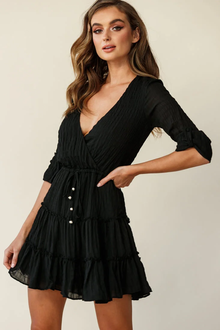 Bostyn Adjustable Sleeve Drawstring Waist Dress Black - Image 5