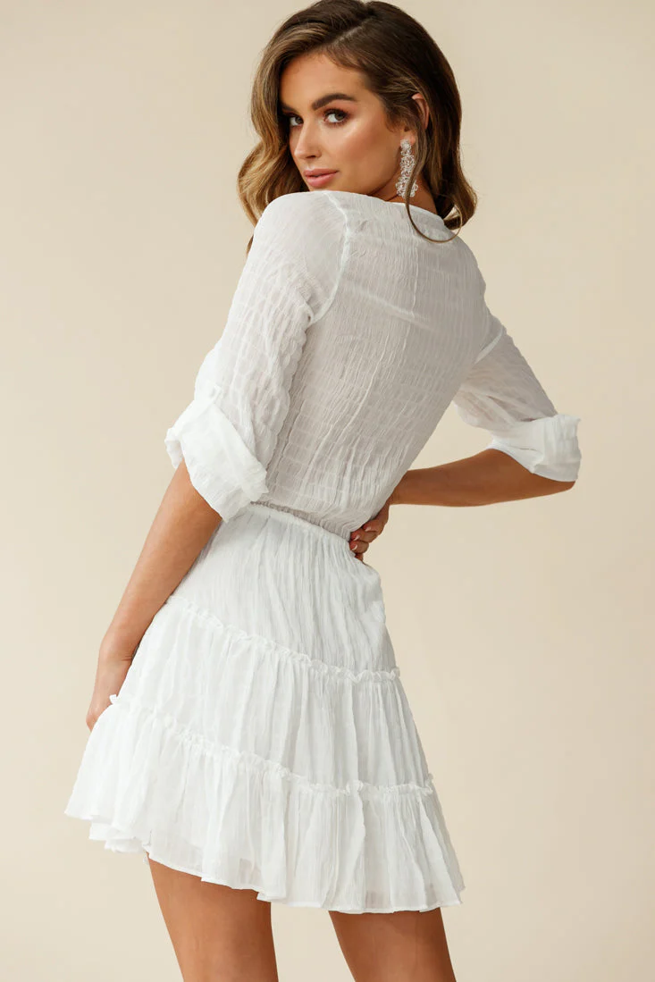Bostyn Adjustable Sleeve Drawstring Waist Dress White - Image 3
