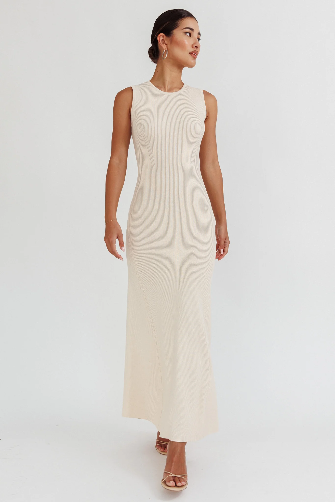 Braylee Sleeveless Ribbed Knit Maxi Dress Cream - Image 3