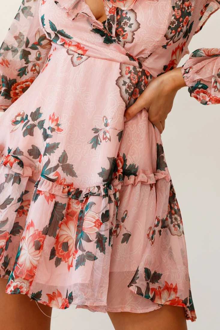 Brentwood Lace Up Babydoll Dress Floral Print Pink - Image 6