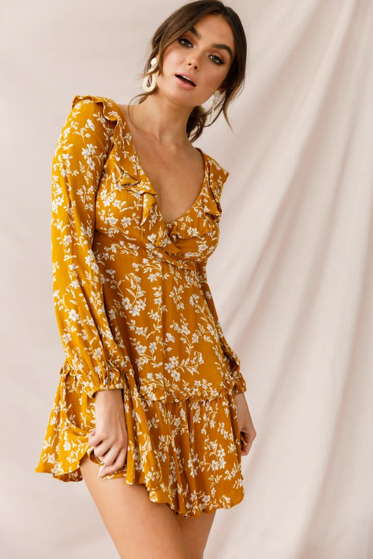 Brentwood Lace Up Babydoll Dress Mustard - Image 5