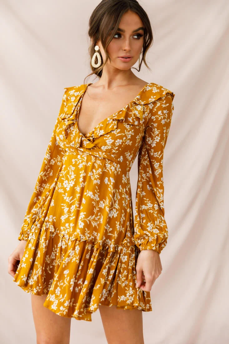 Brentwood Lace Up Babydoll Dress Mustard - Image 7