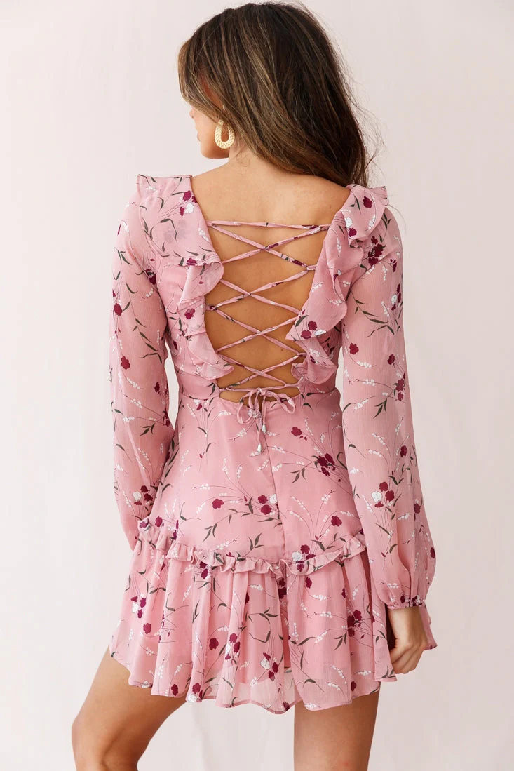 Brentwood Lace Up Babydoll Dress Rose - Image 4