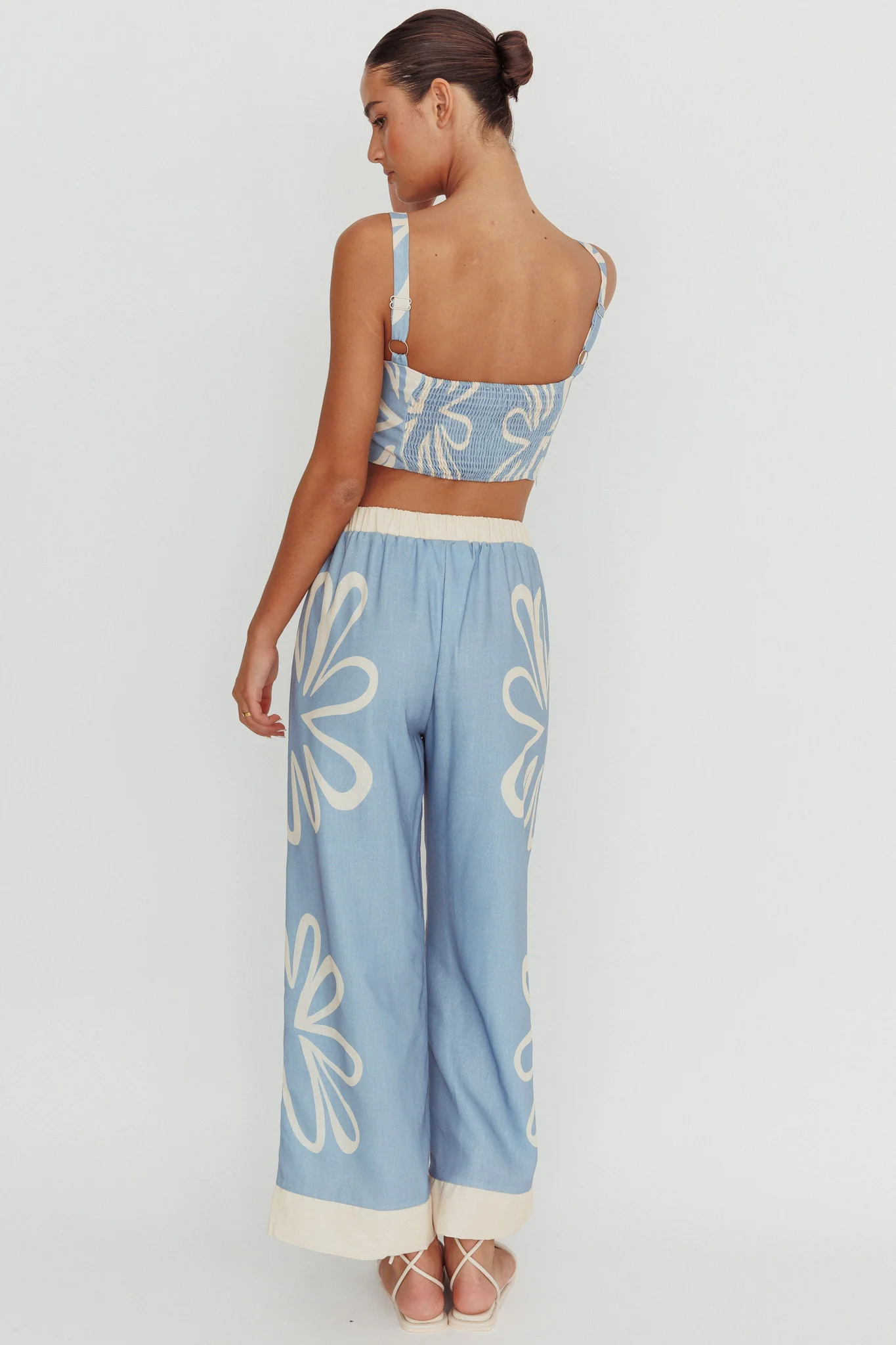 Briar Floral Wide Leg Pants Beige Blue - Image 4