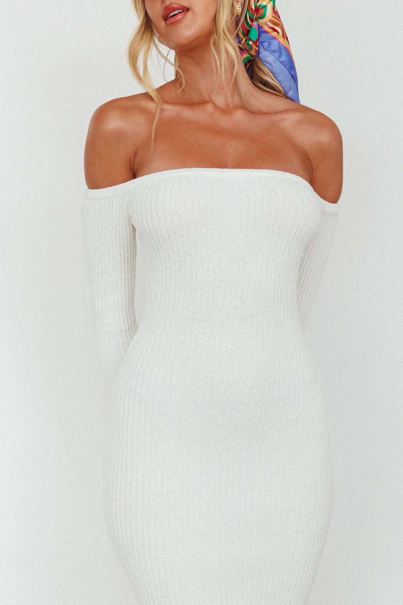 Briar Off-Shoulder Knit Midi Dress Off White - Image 4