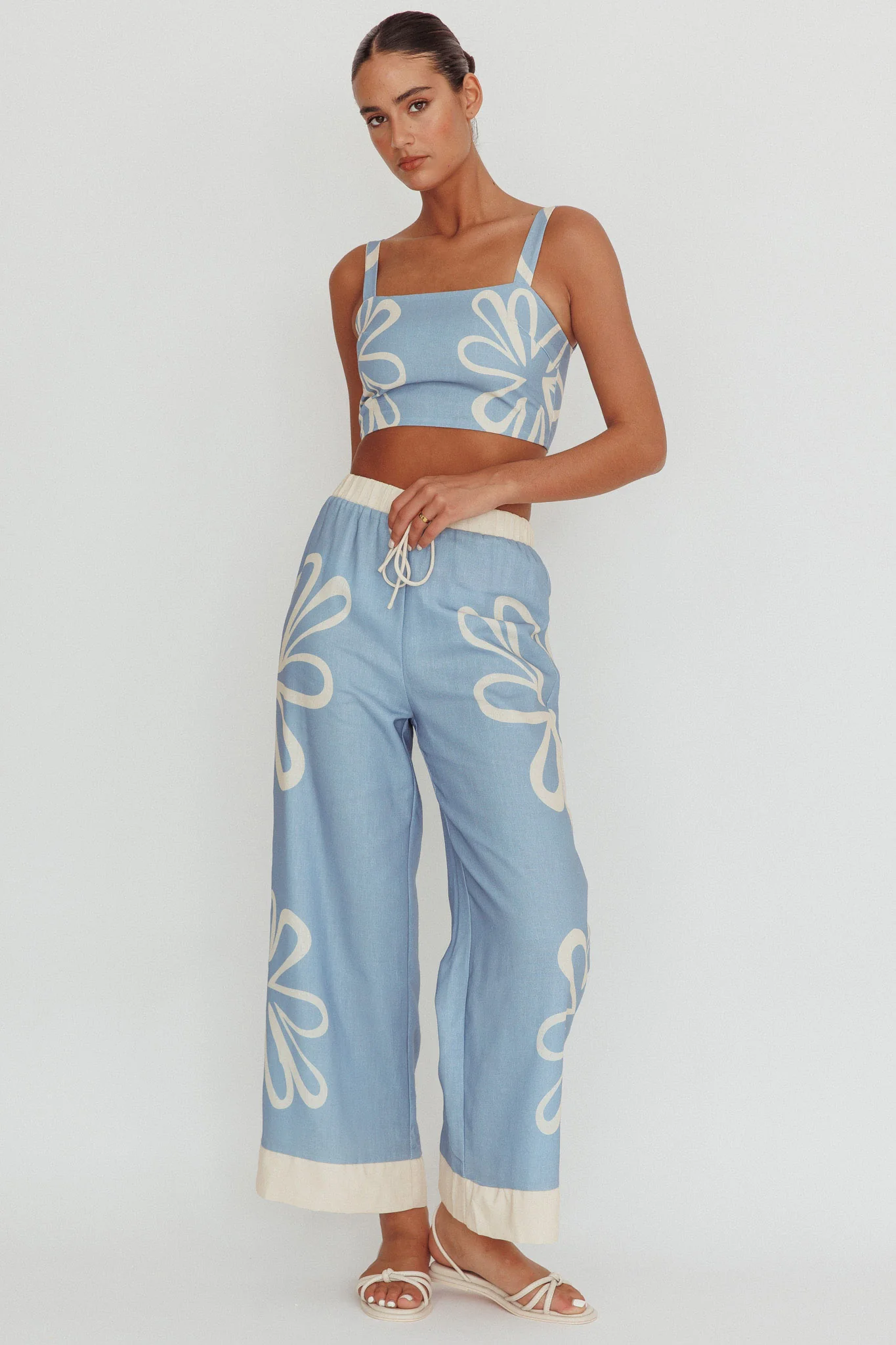Briar Square Neck Cropped Top Beige Blue - Image 2