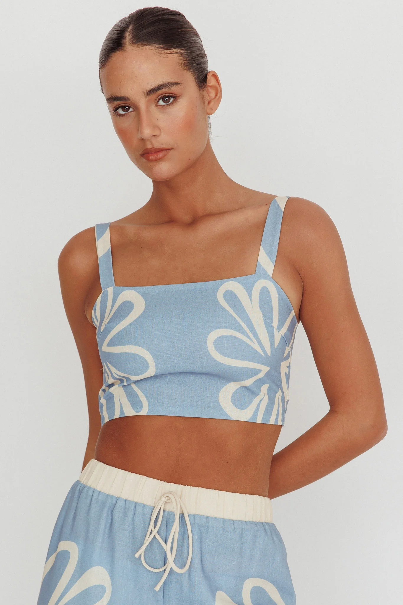 Briar Square Neck Cropped Top Beige Blue - Image 5