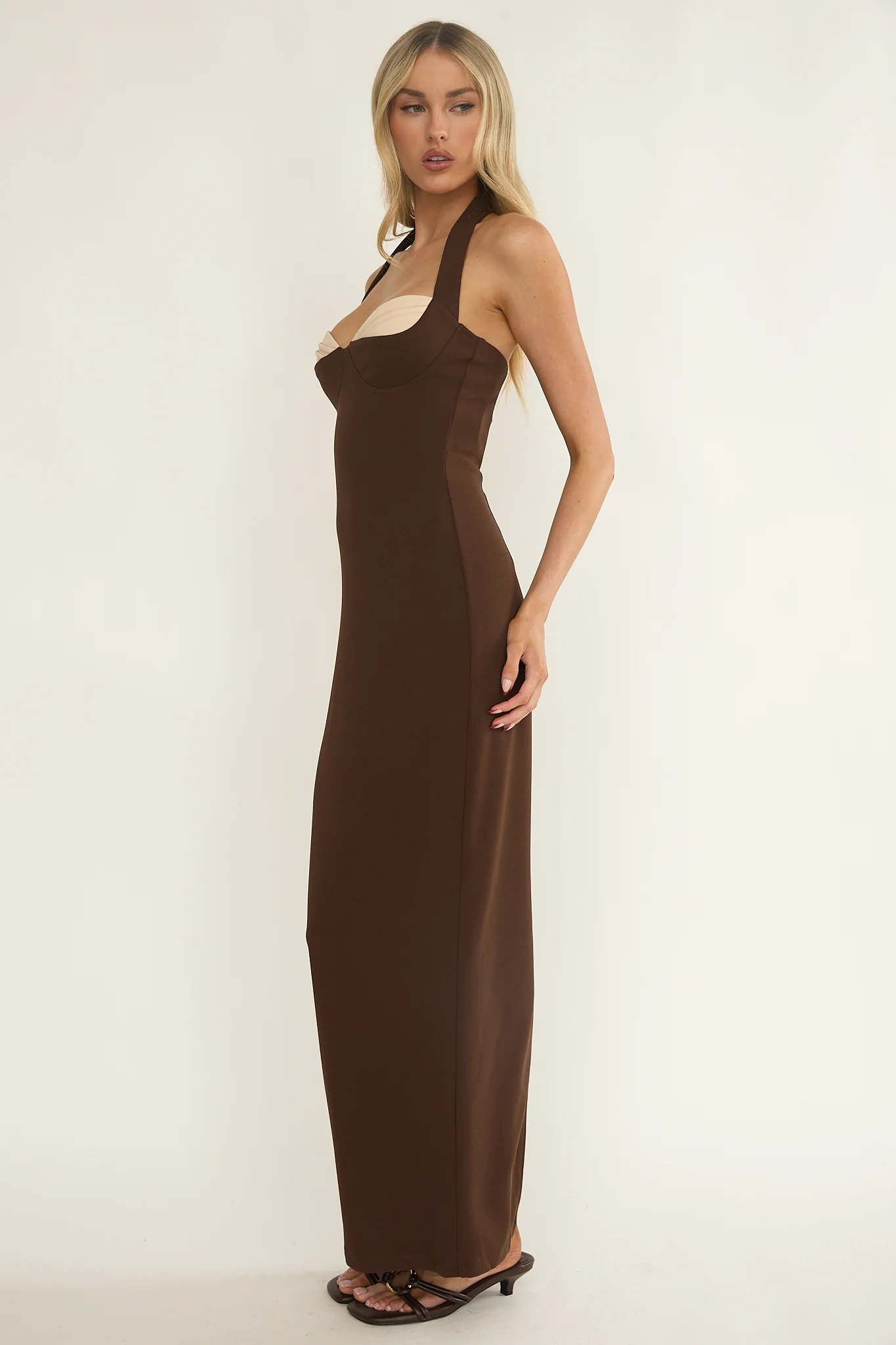Briela Halter Bustier Maxi Dress Chocolate - Image 6