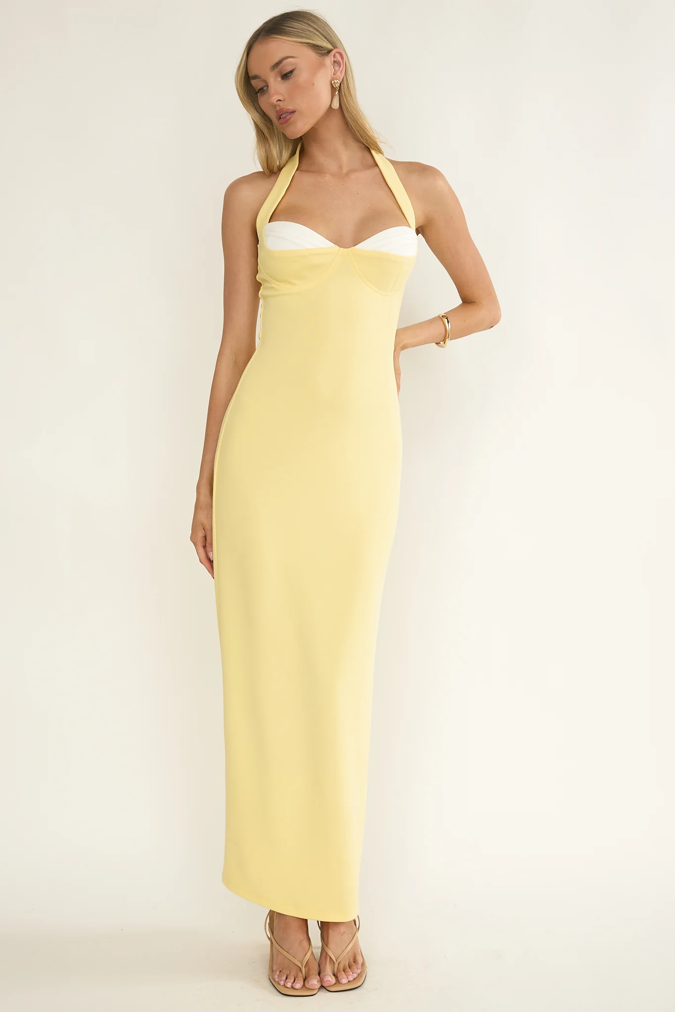 Briela Halter Bustier Maxi Dress Lemon - Image 5