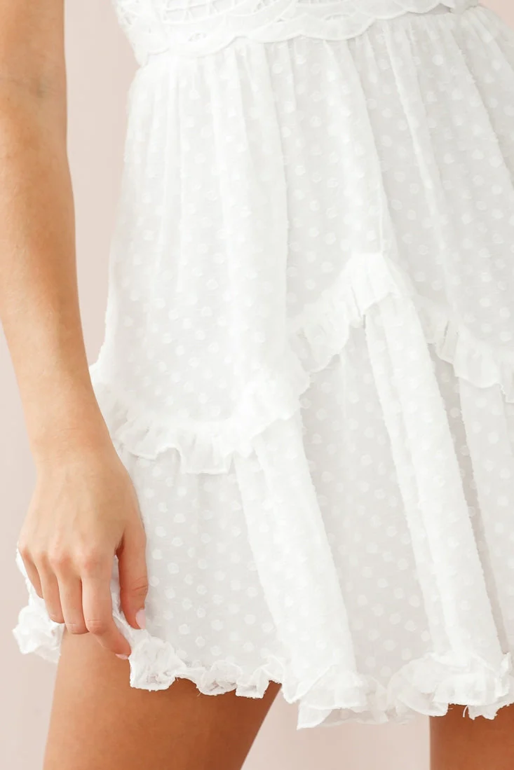 Briella Deep V-Neckline Crochet Detail Bust Dress White - Image 4