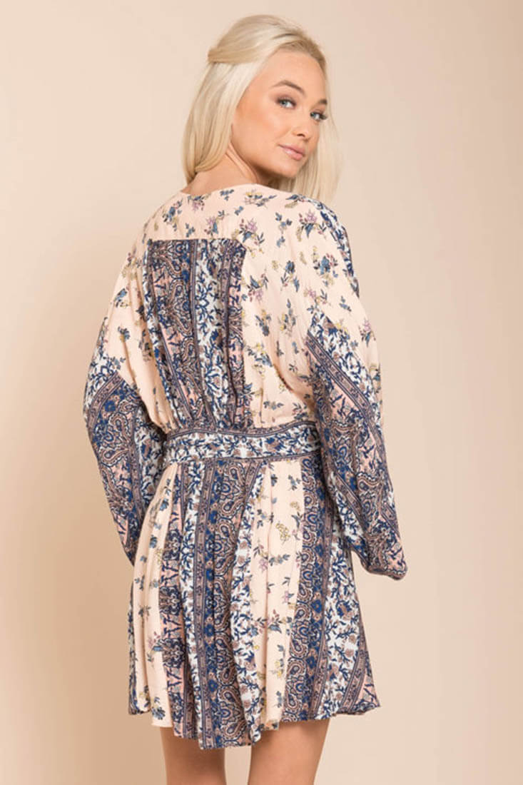 Brielle Bell Sleeve Summer Dress Blue Print - Image 5
