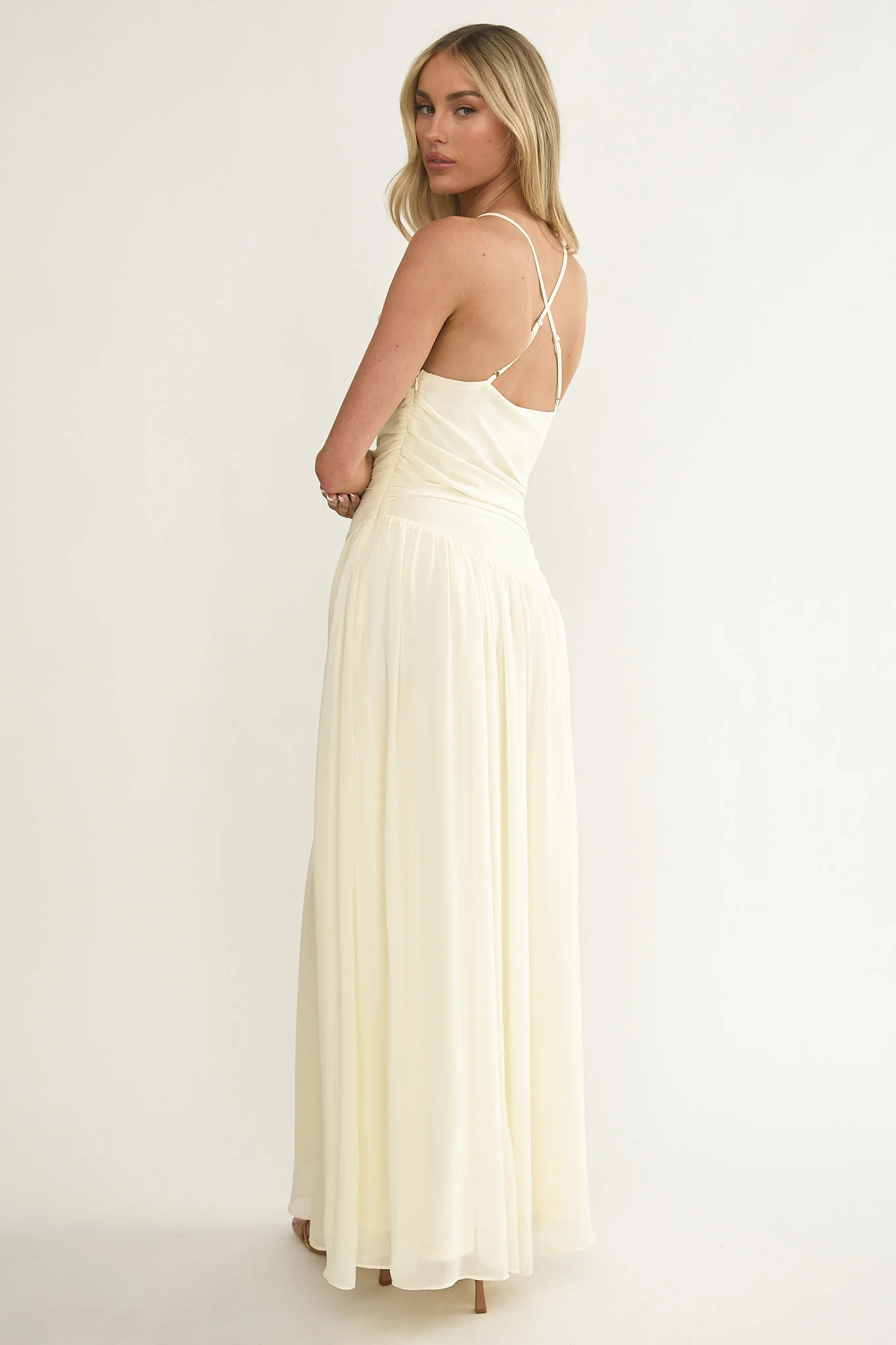 Brighten Drop Waist Flower Accent Maxi Dress Butter - Image 2