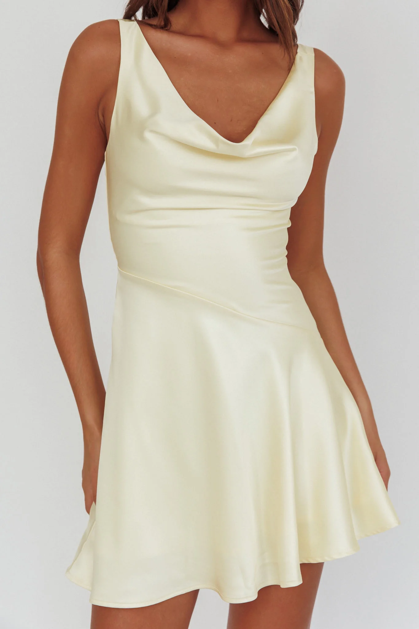 Brigid Cowl Neck Scoop Back Mini Dress Butter - Image 3