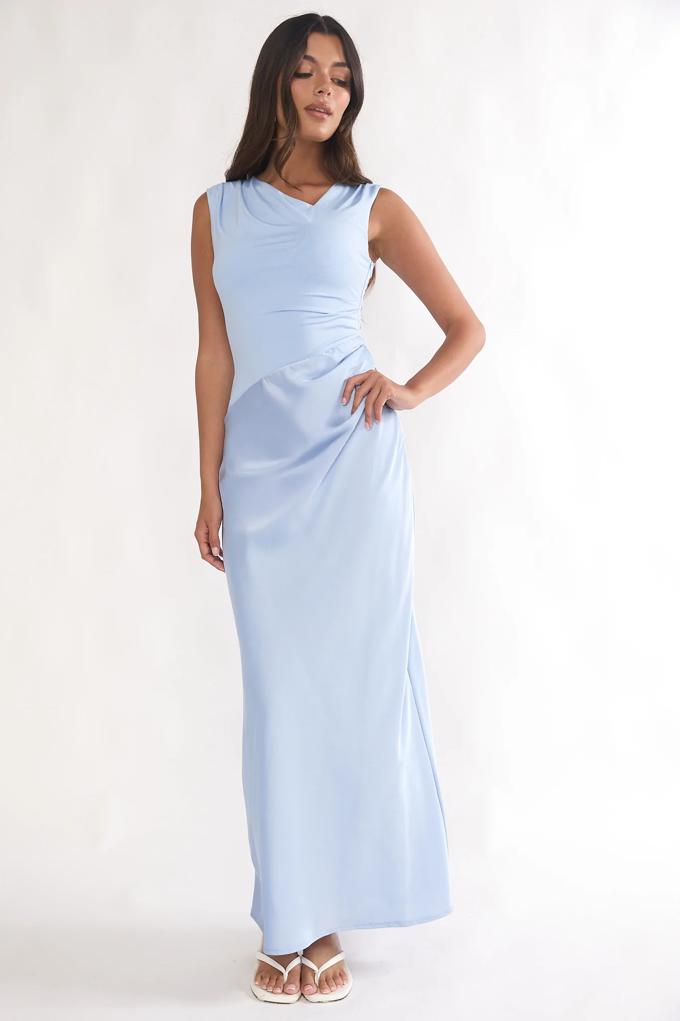 Brinelle Side Pleat Maxi Dress Blue - Image 5