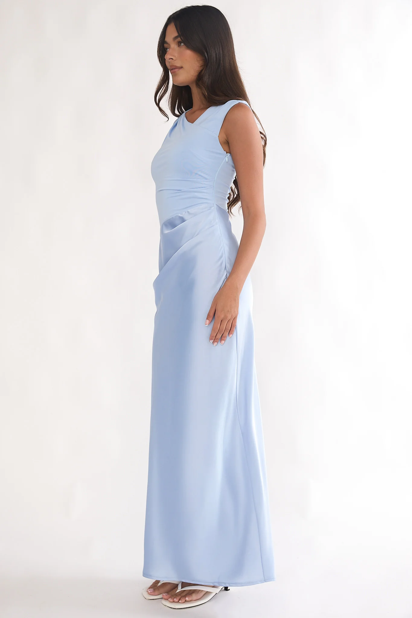 Brinelle Side Pleat Maxi Dress Blue - Image 6