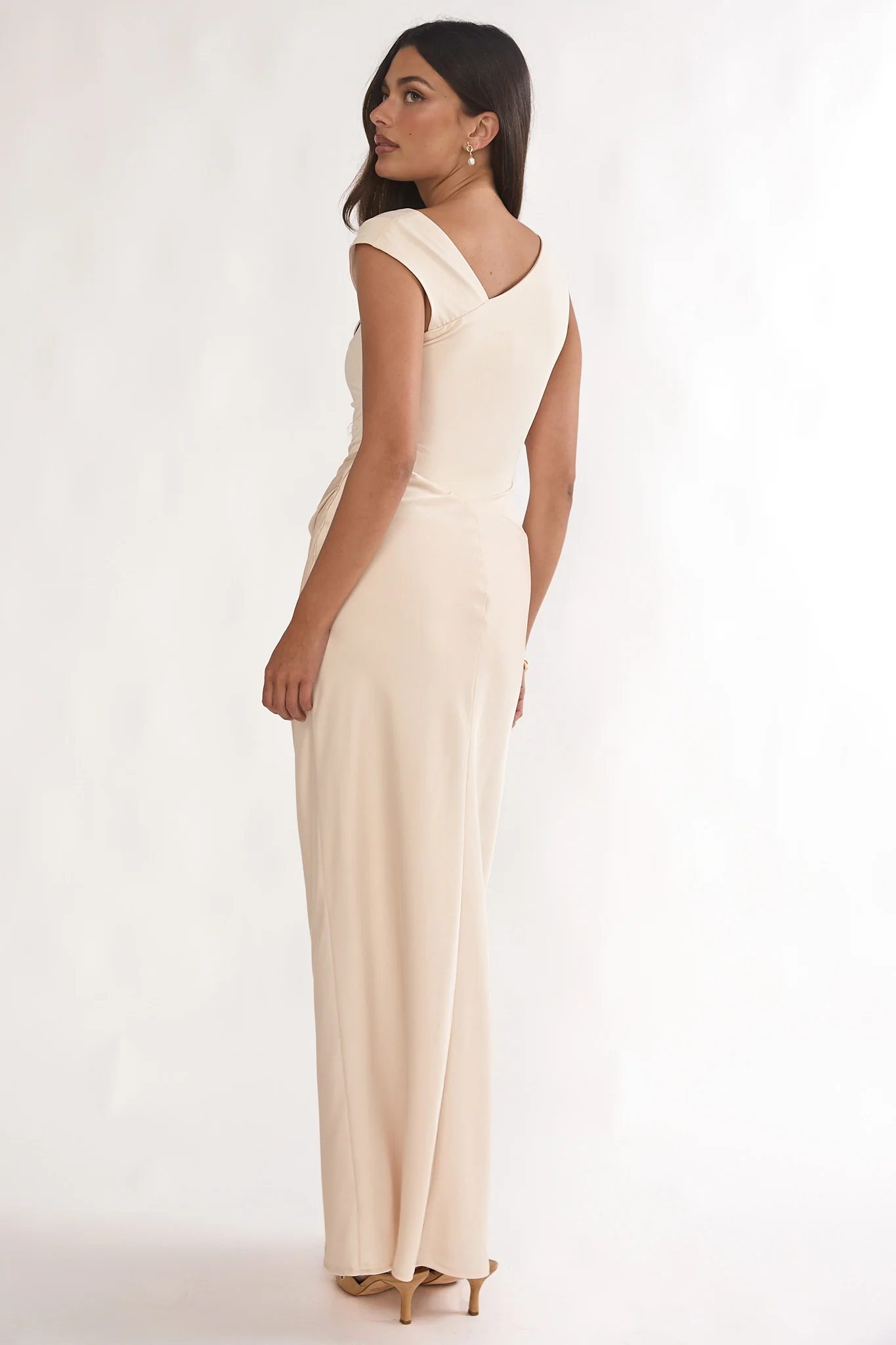 Brinelle Side Pleat Maxi Dress Ecru - Image 2