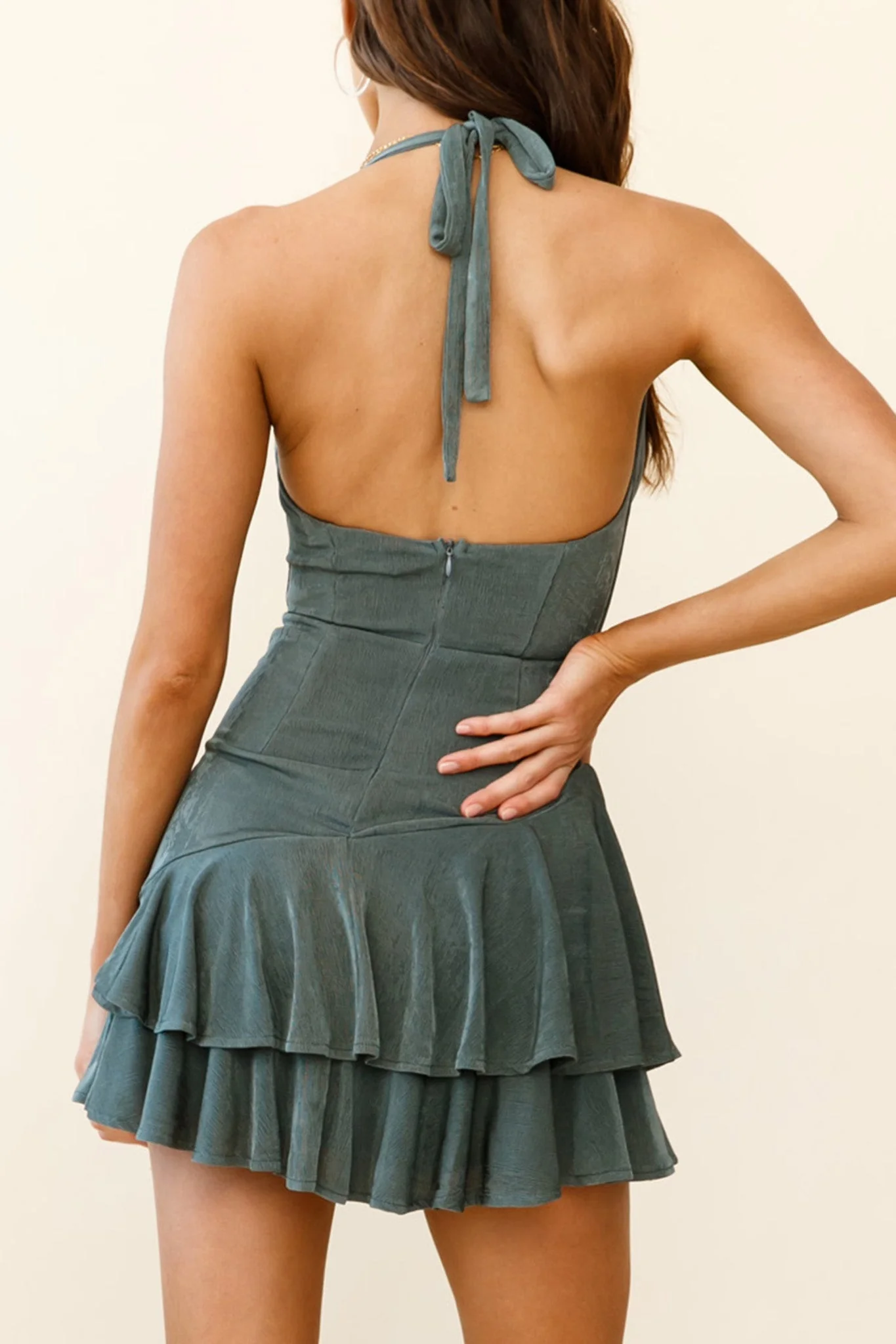 Bring On The Night Cowl Halterneck Dress Forest Green - Image 2