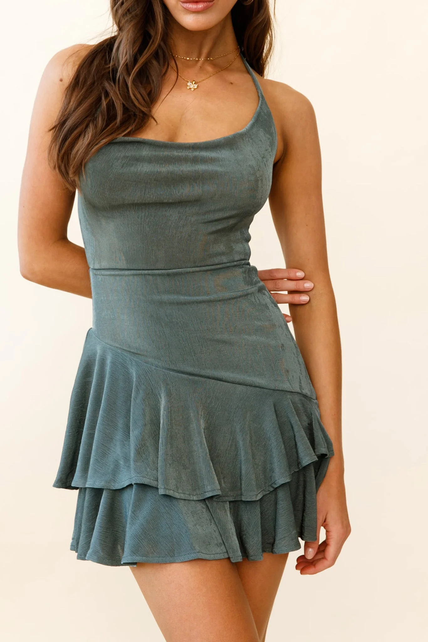Bring On The Night Cowl Halterneck Dress Forest Green - Image 5