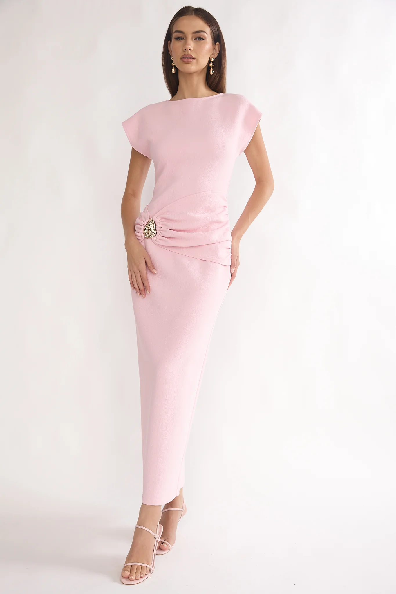 Briona Short Sleeve Buckle Maxi Dress Pink - Image 5