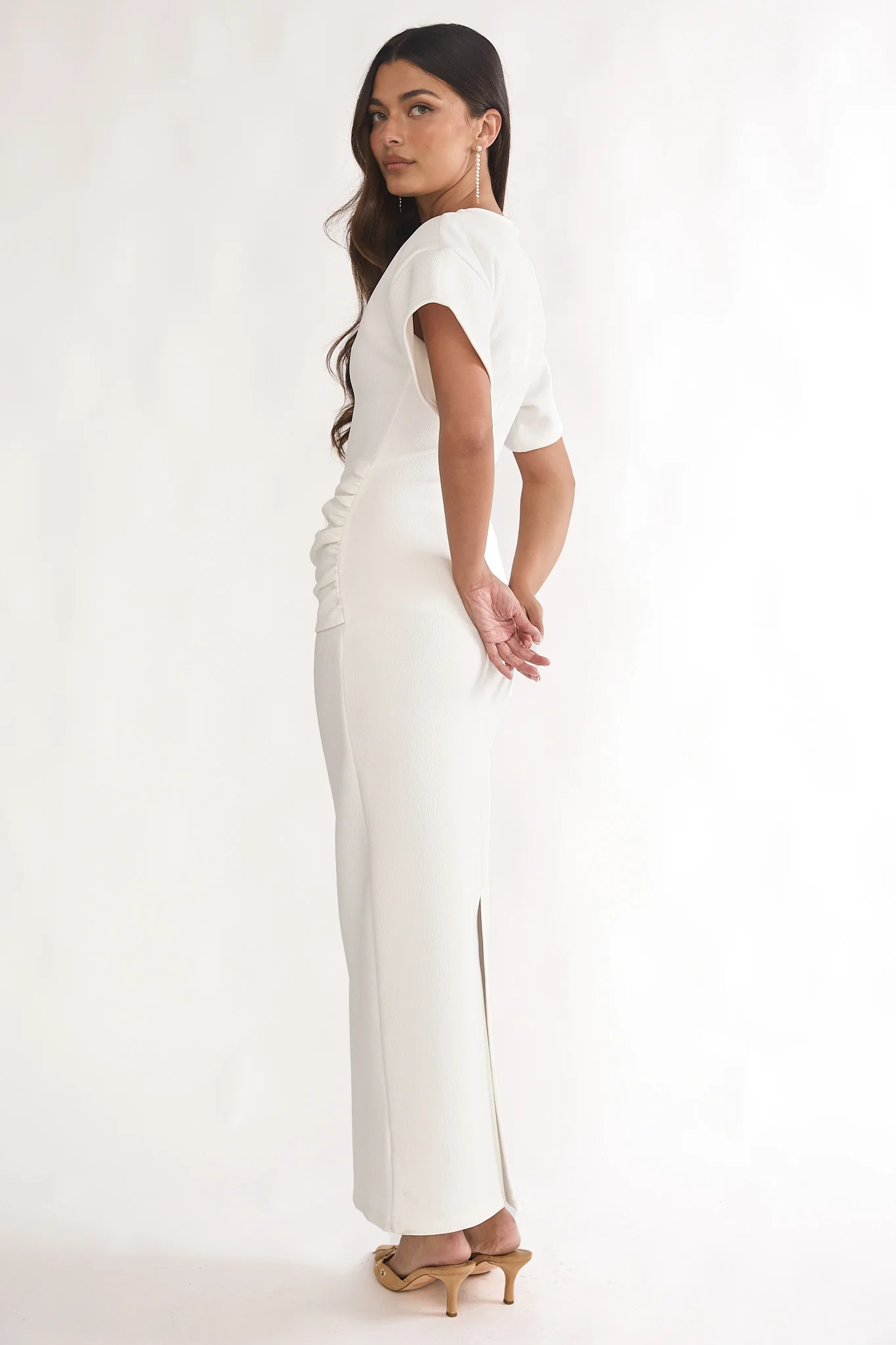 Briona Short Sleeve Buckle Maxi Dress White - Image 2