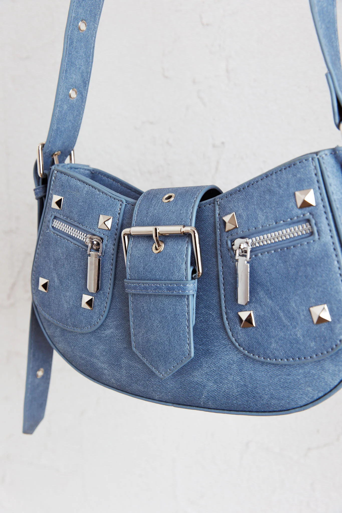 Britney Buckle Saddle Bag Denim - Image 2