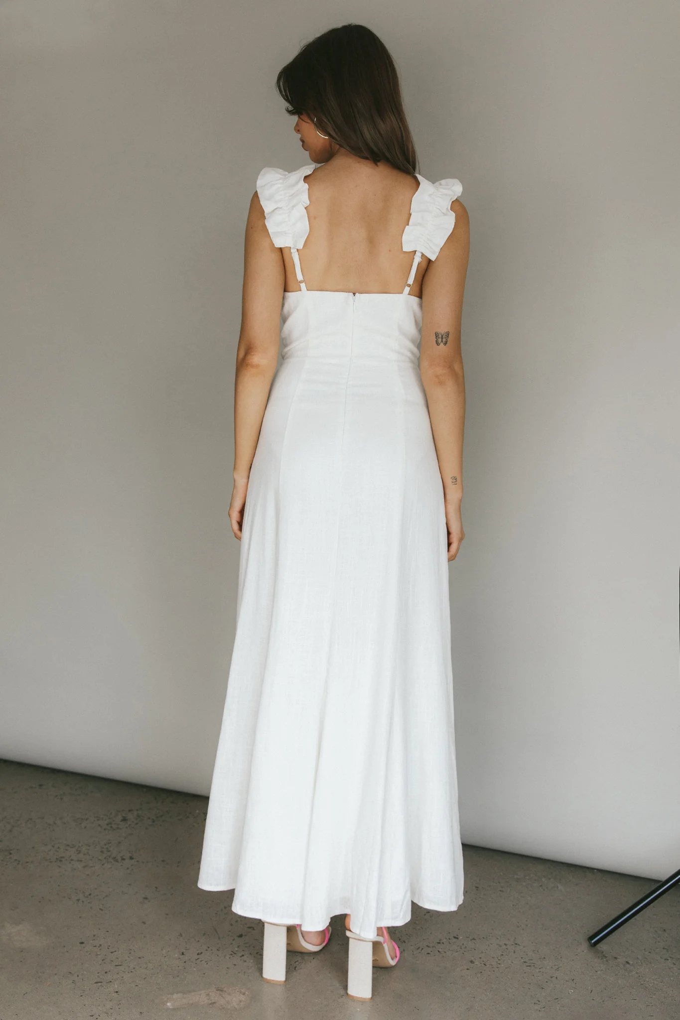 Bronte Ruffle Strap Midi Dress Cream - Image 2