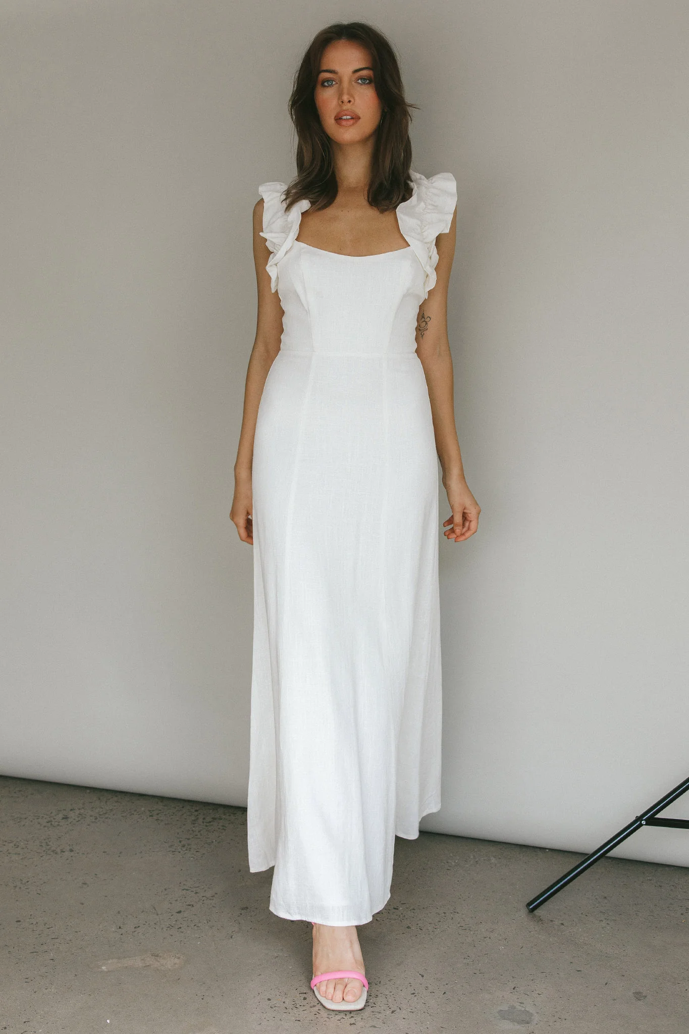 Bronte Ruffle Strap Midi Dress Cream - Image 5
