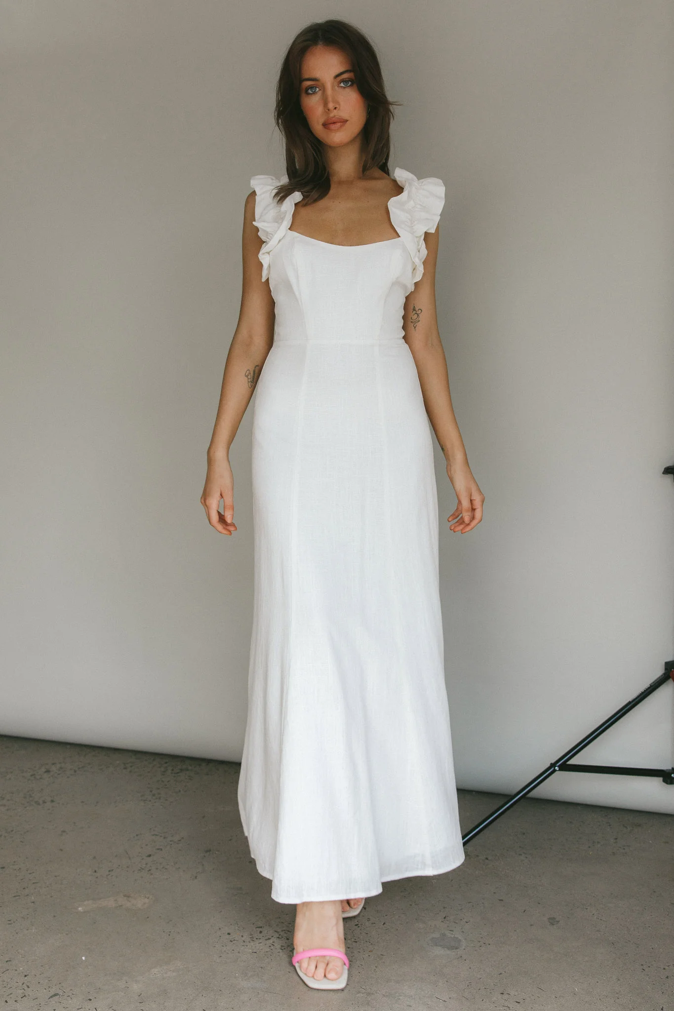 Bronte Ruffle Strap Midi Dress Cream - Image 6