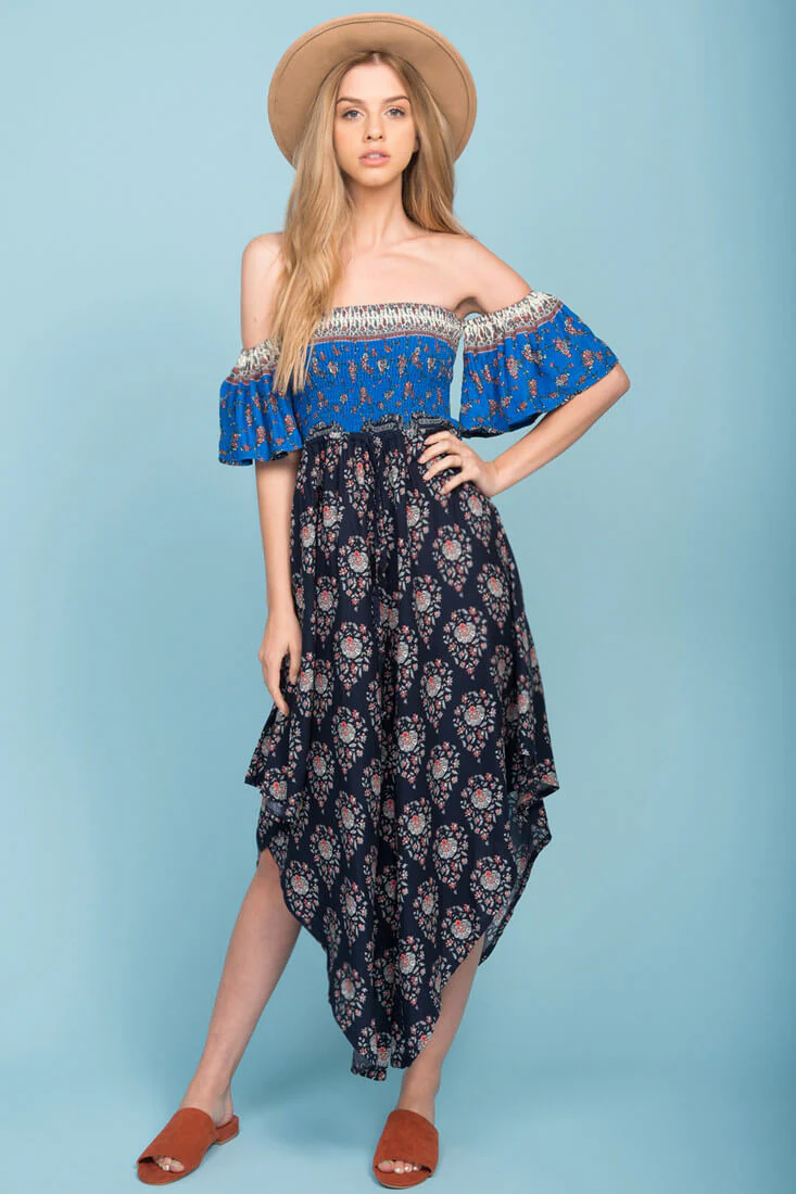 Brooke Off The Shoulder Maxi Romper Navy - Image 2