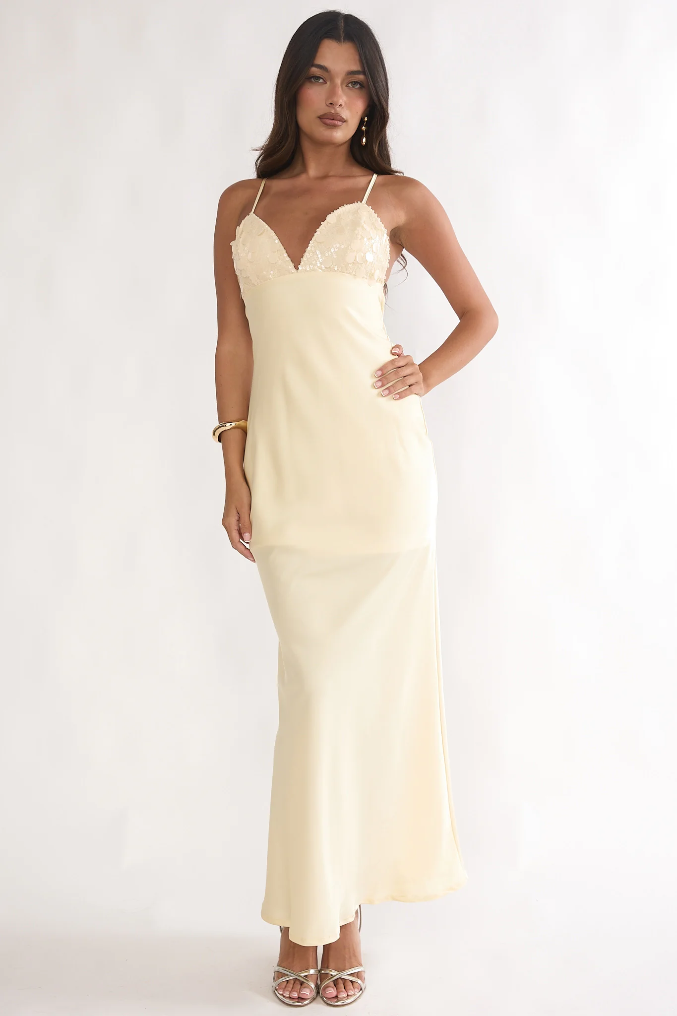Brynn Sequin Bust Open Back Maxi Dress Butter - Image 5