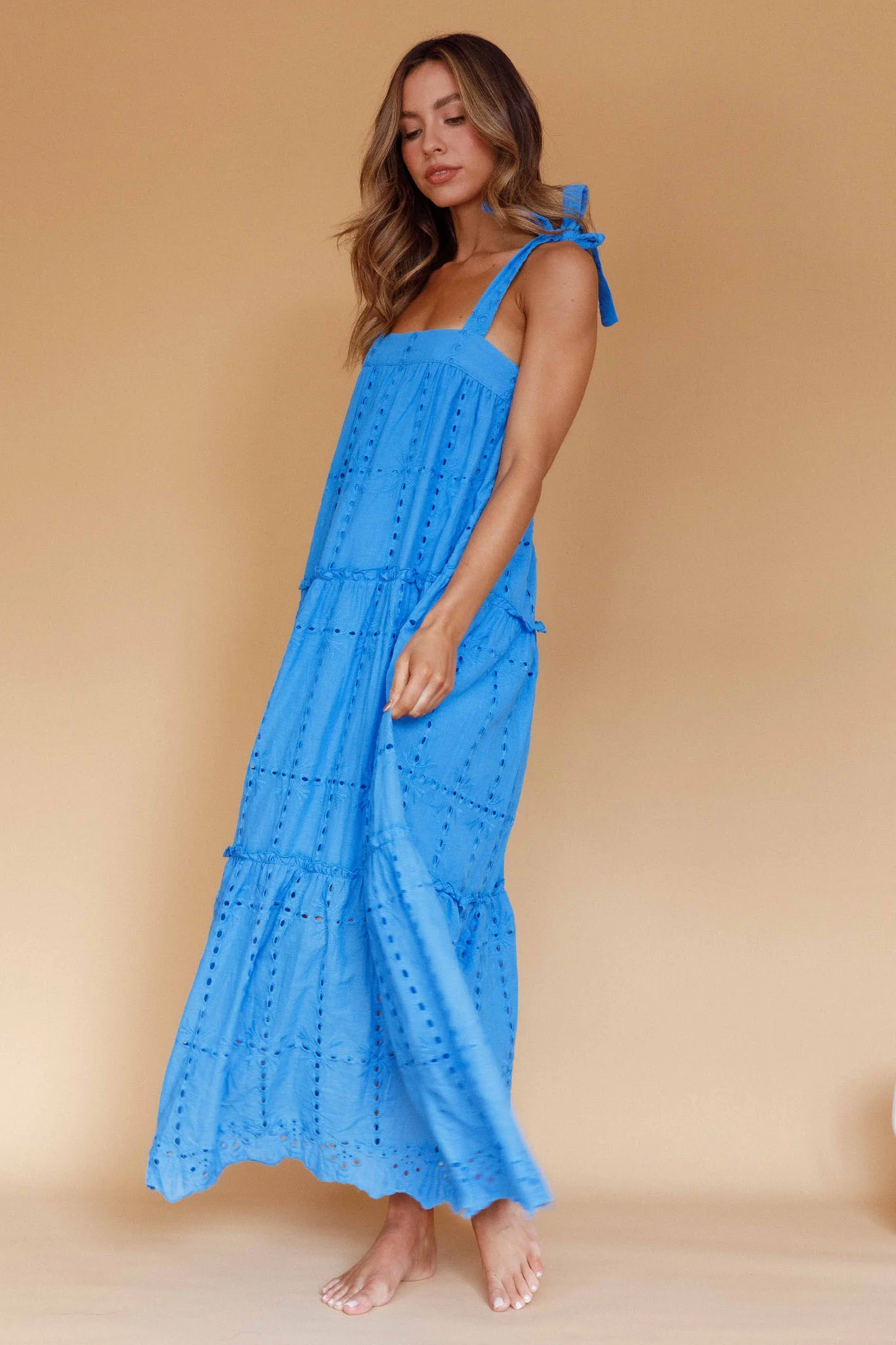 Brynna Tied Shoulder Maxi Dress Blue - Image 6