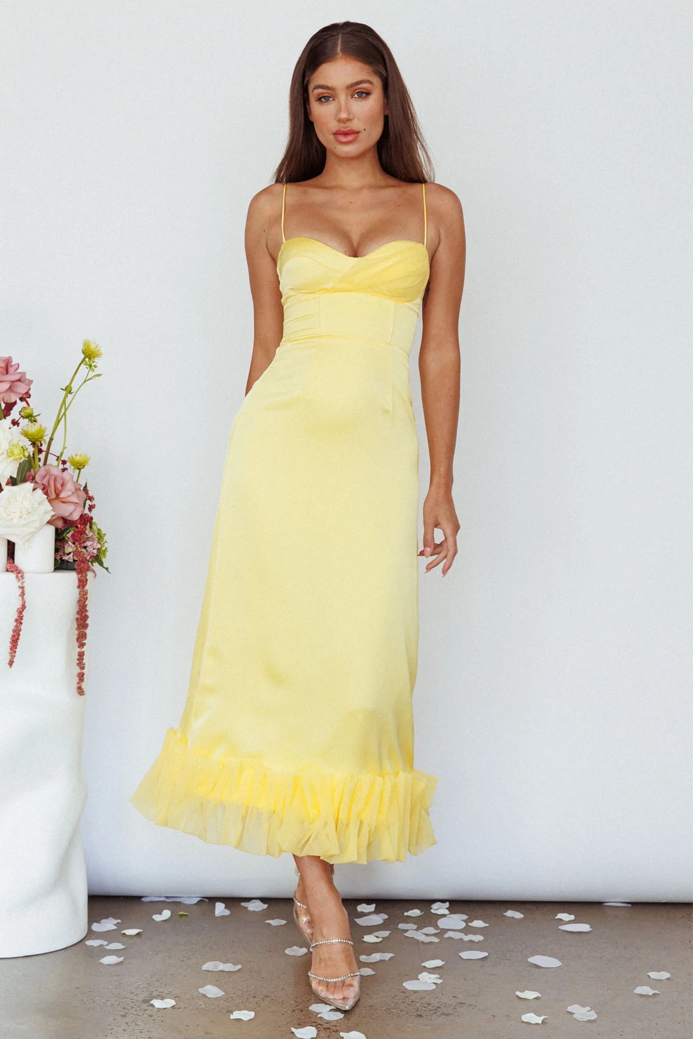 Buona Sera Hem Decoration Midi Dress Lemon - Image 3