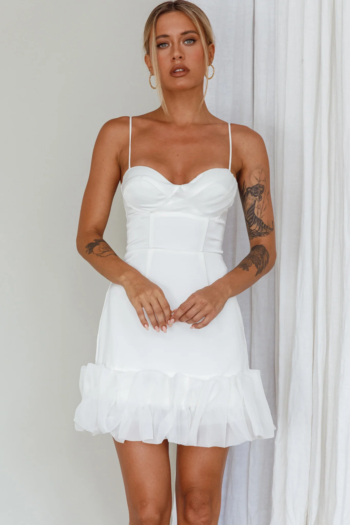 Buona Sera Hem Decoration Mini Dress White - Image 6