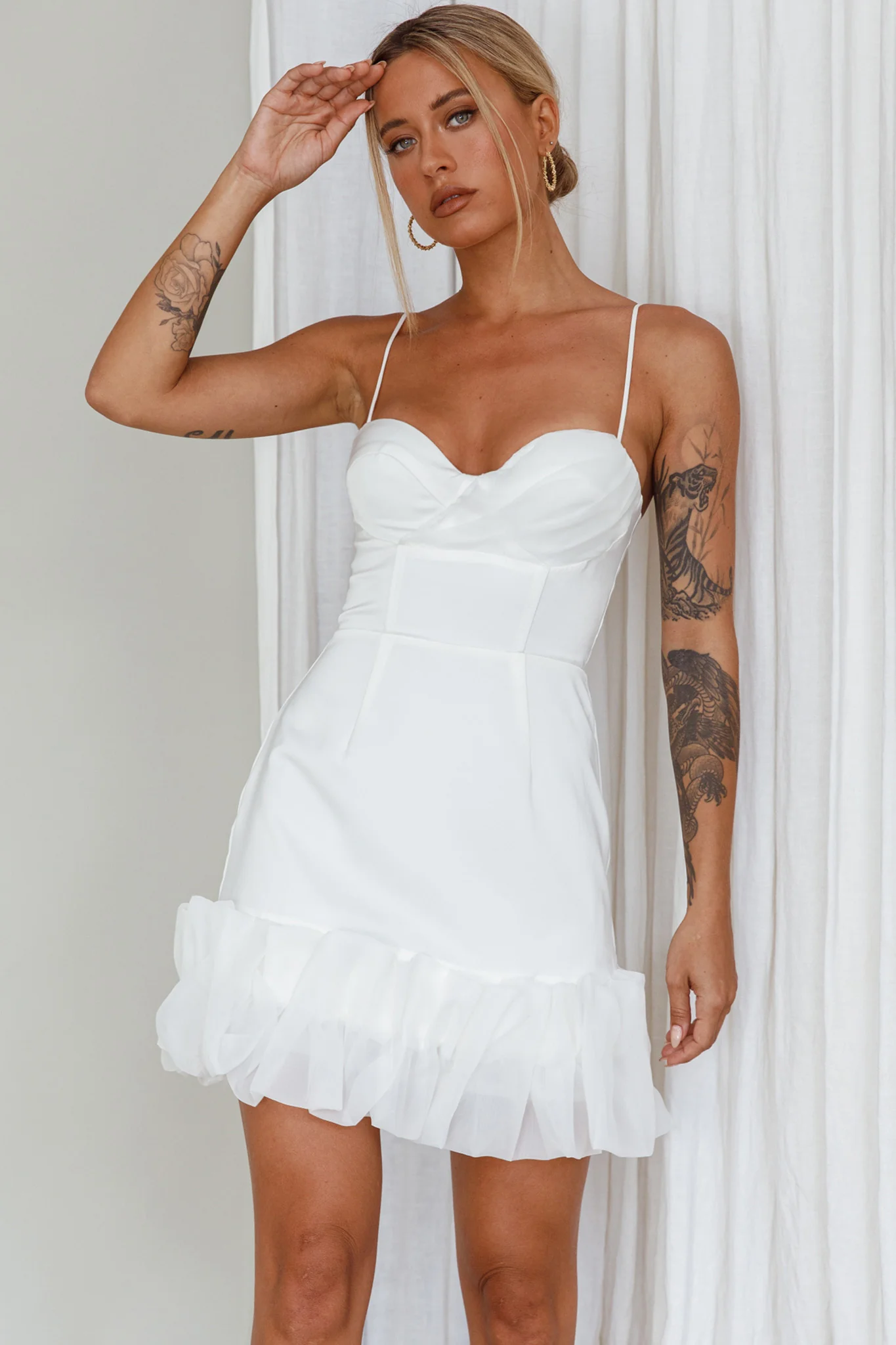 Buona Sera Hem Decoration Mini Dress White - Image 8