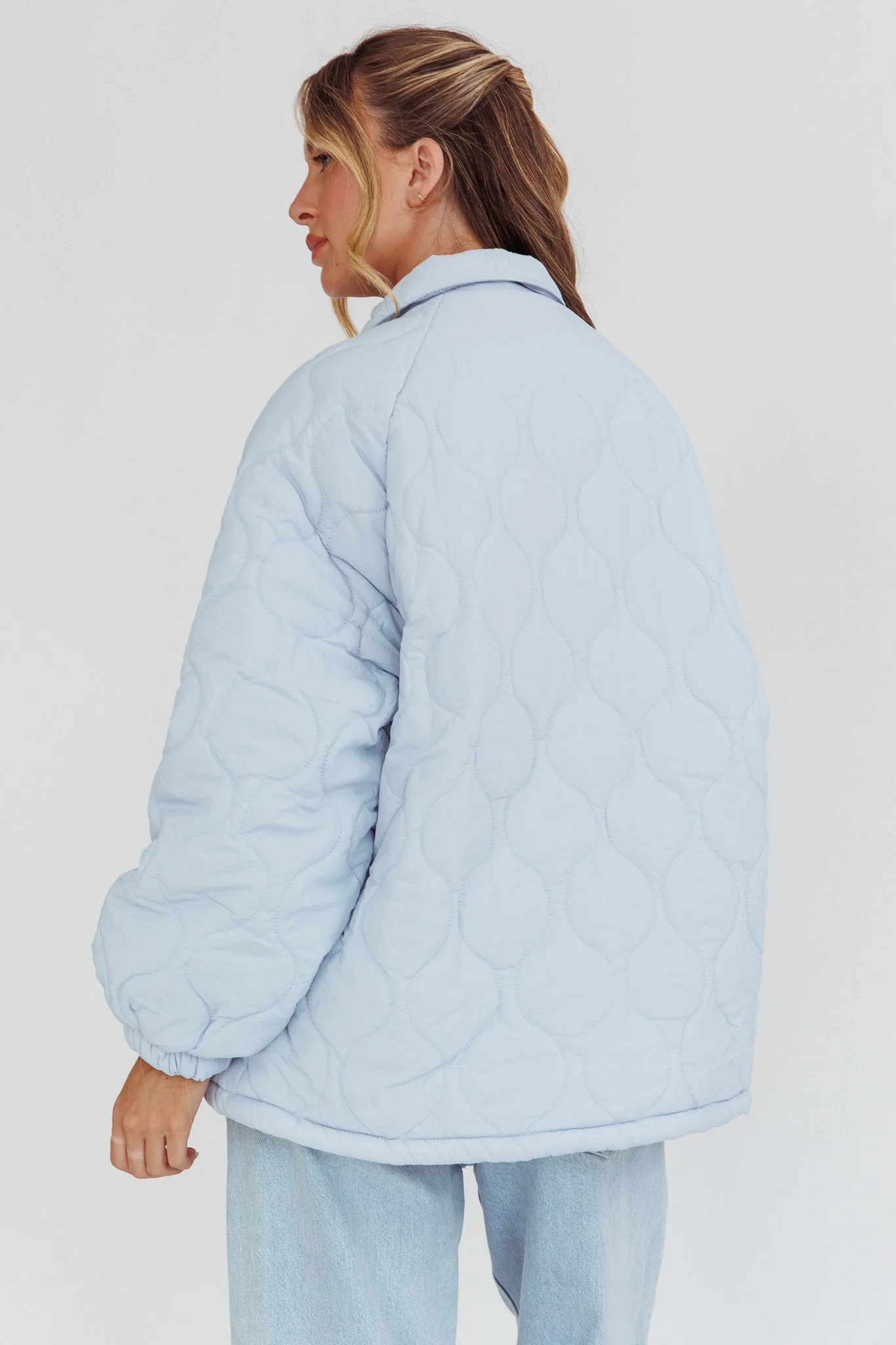 By The Fireplace Quilted Puffer Jacket Baby Blue - Image 3
