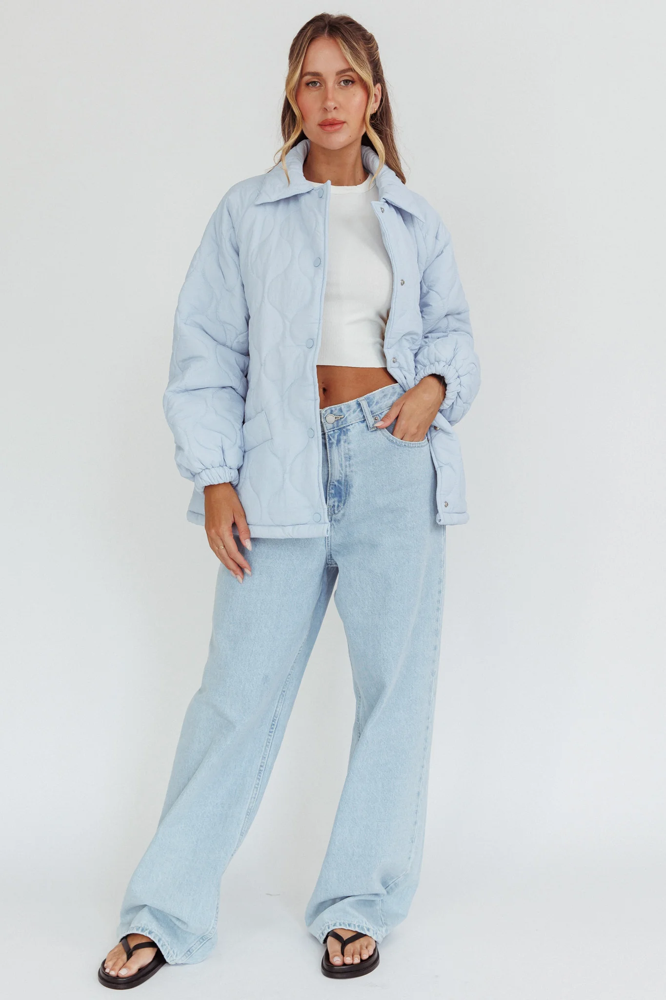 By The Fireplace Quilted Puffer Jacket Baby Blue - Image 4