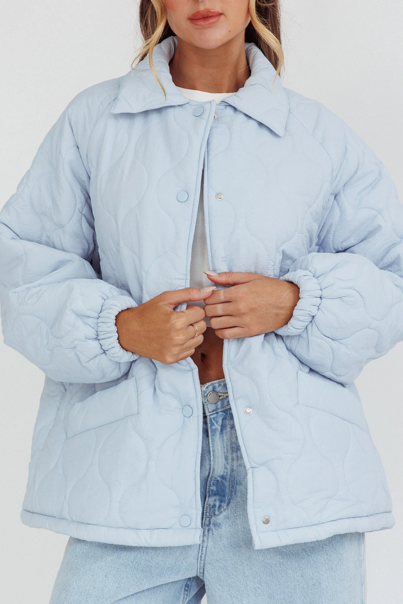 By The Fireplace Quilted Puffer Jacket Baby Blue - Image 5