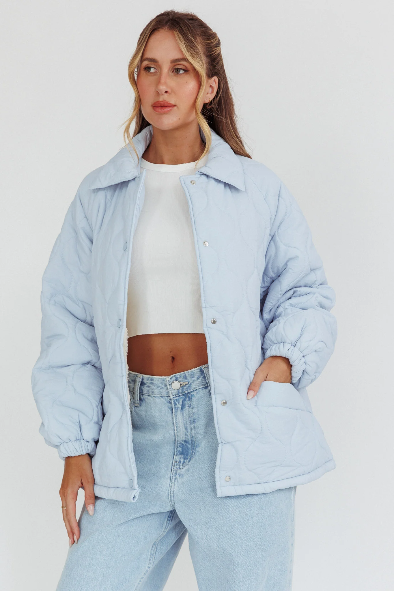 By The Fireplace Quilted Puffer Jacket Baby Blue - Image 6