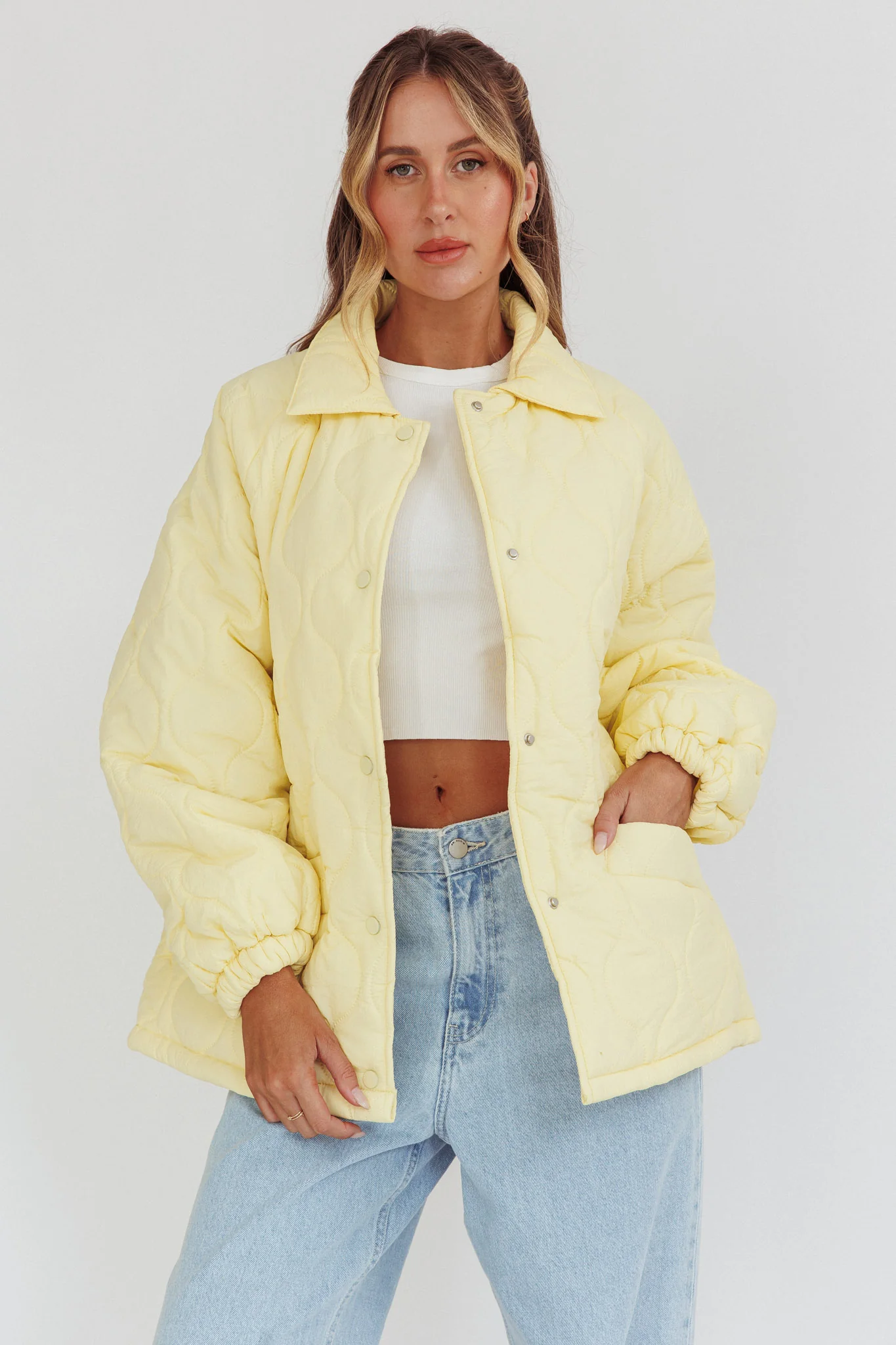 By The Fireplace Quilted Puffer Jacket Butter - Image 5