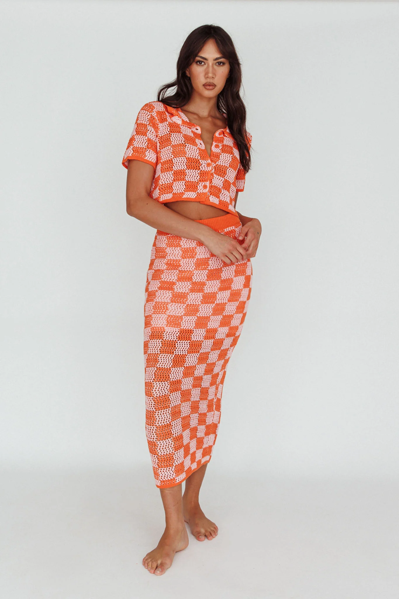 Byron Bay Crochet Buttoned Top Sunset - Image 2
