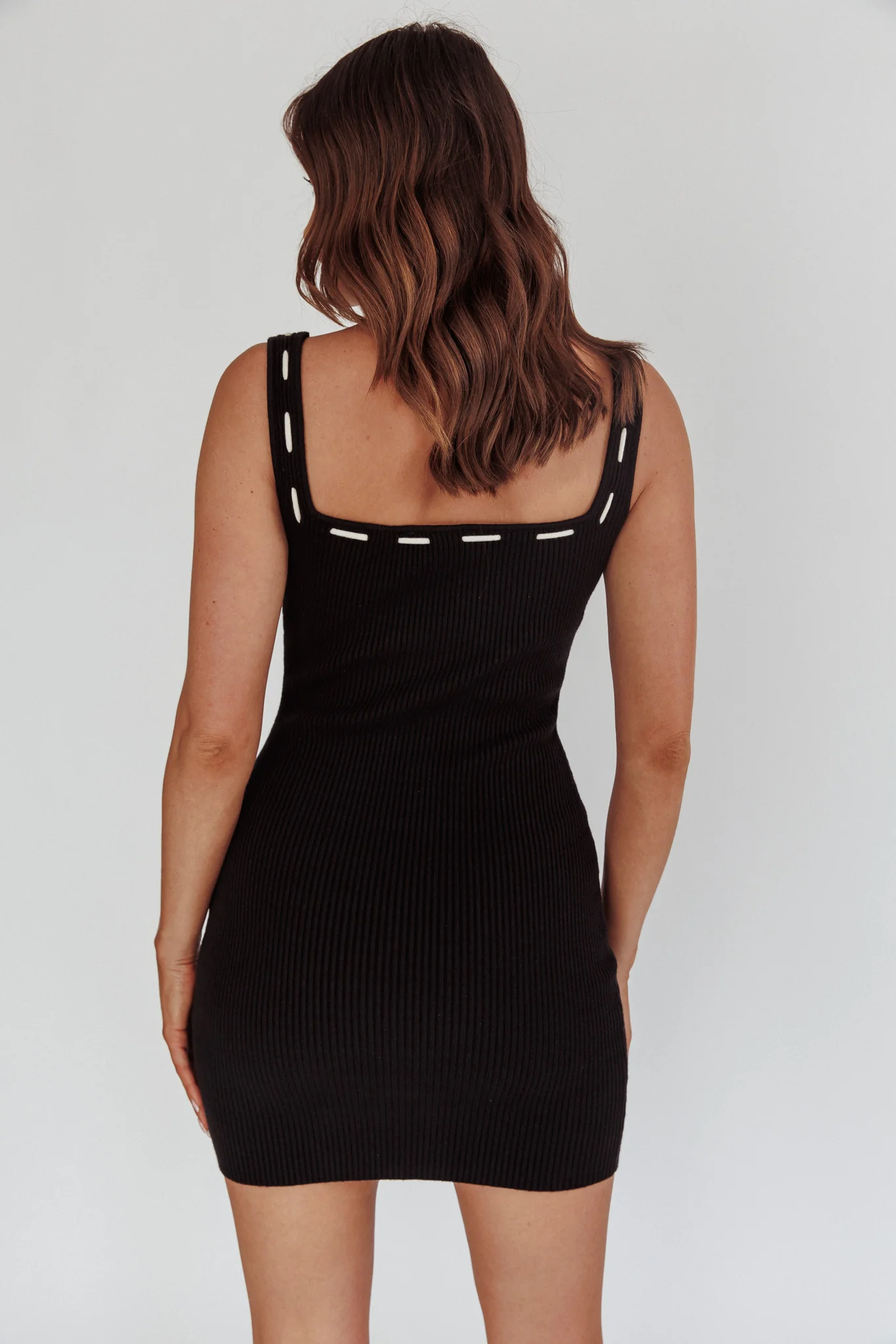 Cadie Ribbed Knit Bow Mini Dress Black - Image 3