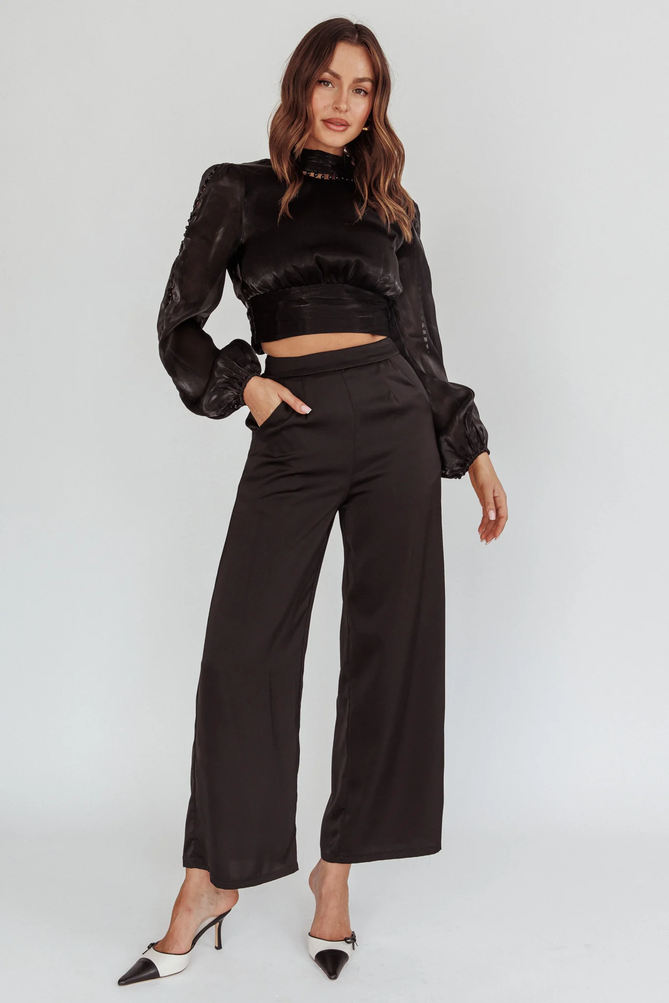 Caia Pearl Detail Open Back Top Black - Image 4