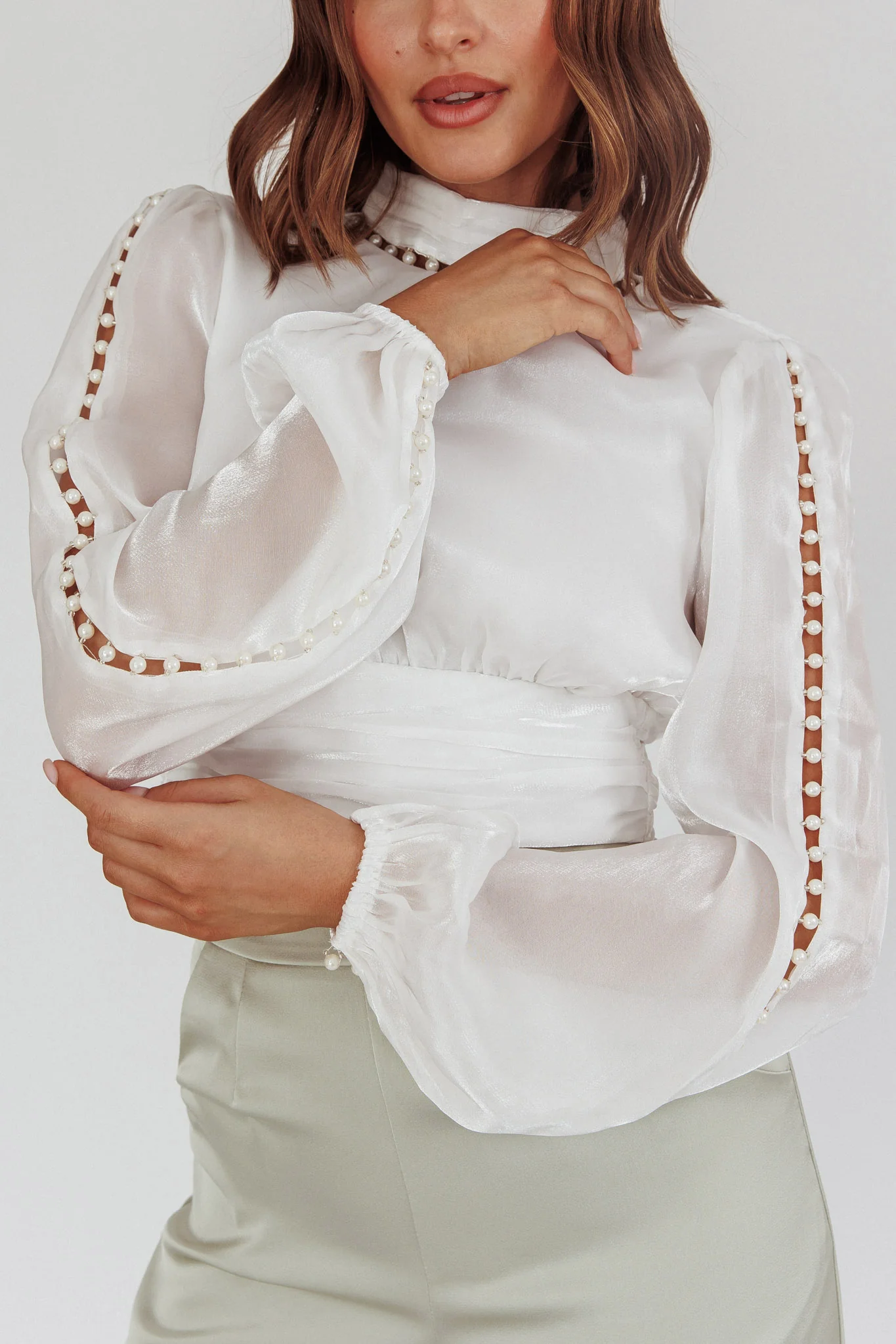 Caia Pearl Detail Open Back Top White - Image 2