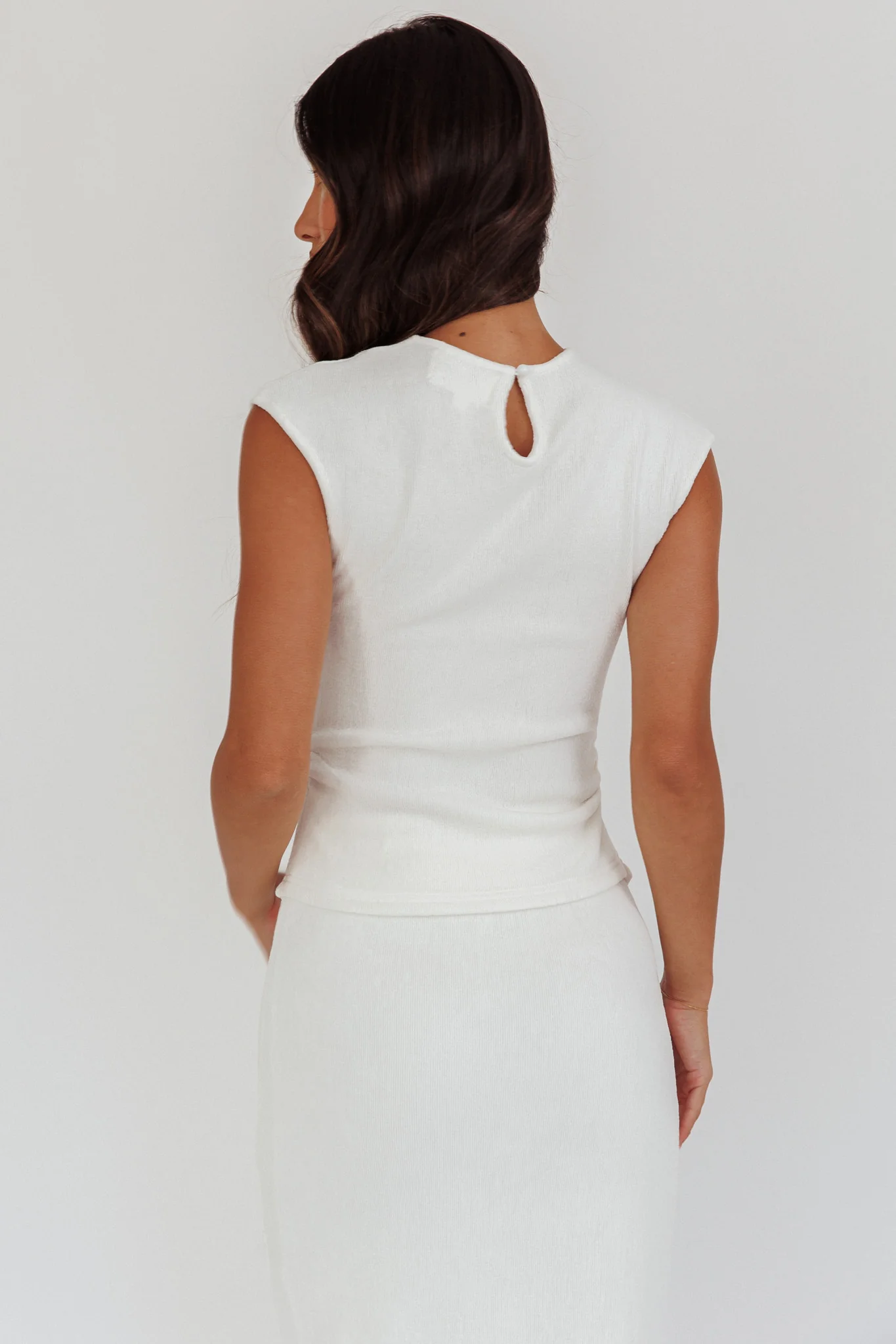 Calculated Cap Sleeve Ribbed Knit Top White - Image 3