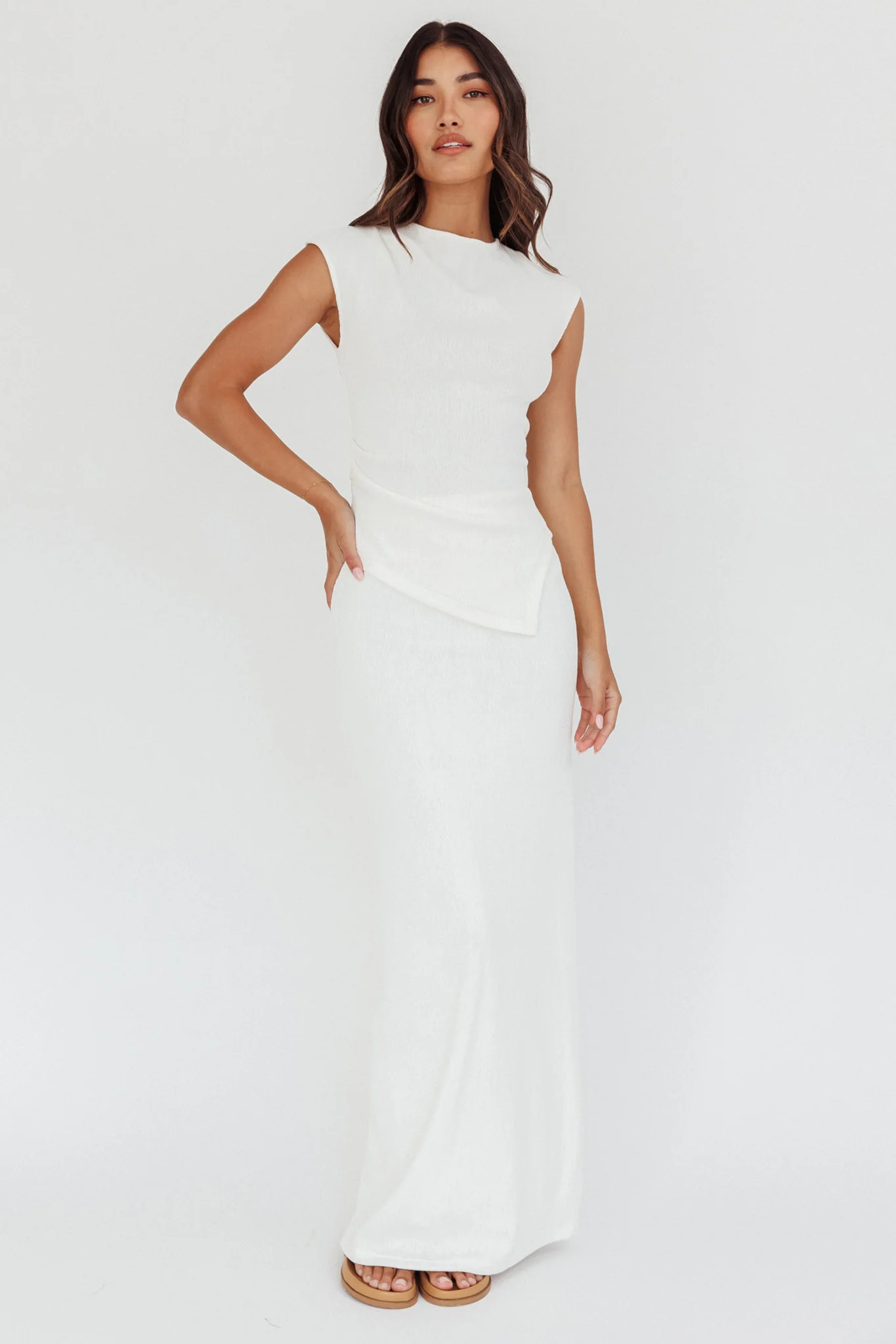 Calculated Ribbed Knit Maxi Skirt White - Image 2