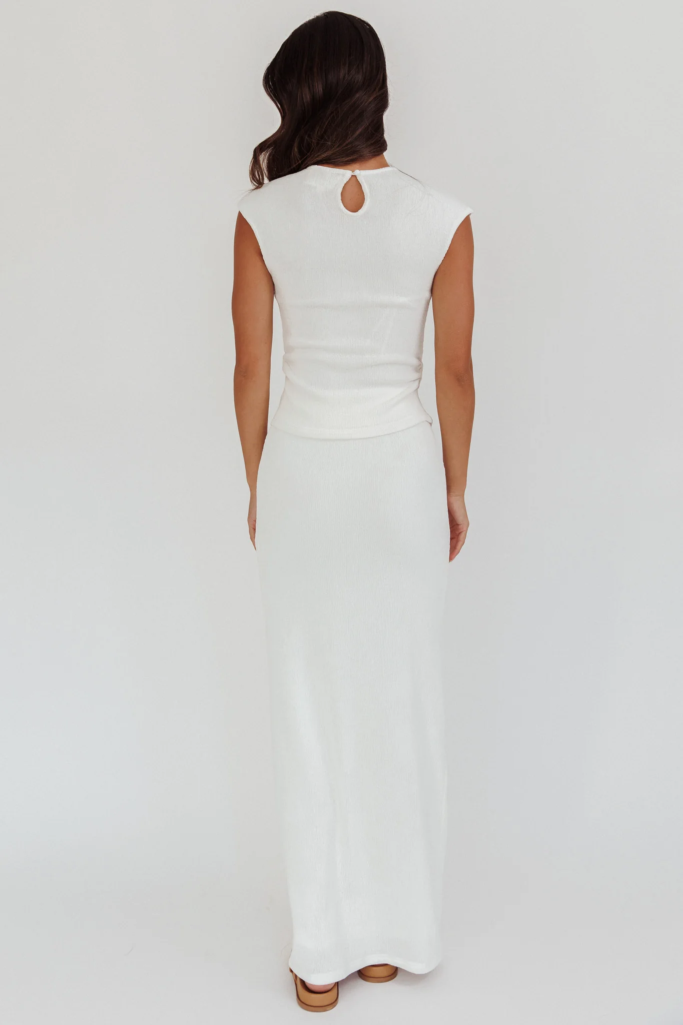 Calculated Ribbed Knit Maxi Skirt White - Image 4