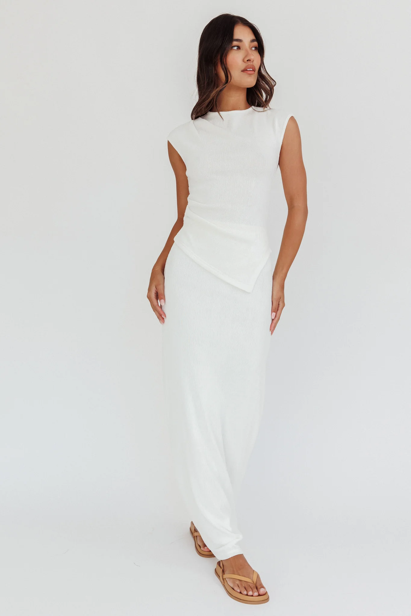 Calculated Ribbed Knit Maxi Skirt White - Image 6