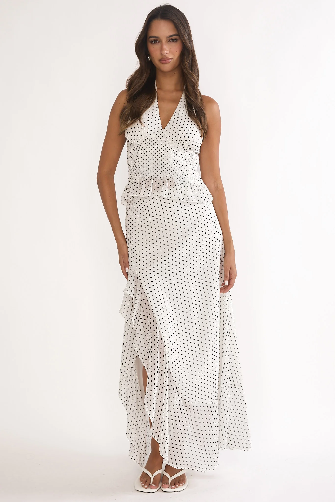 Caliah Ruffle Halter Top Polka Dot Ivory - Image 4